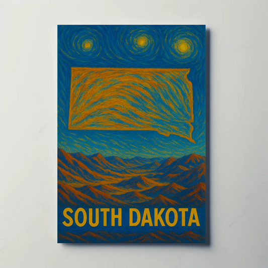 South Dakota Map Starry Sky Landscape Vintage Travel Poster