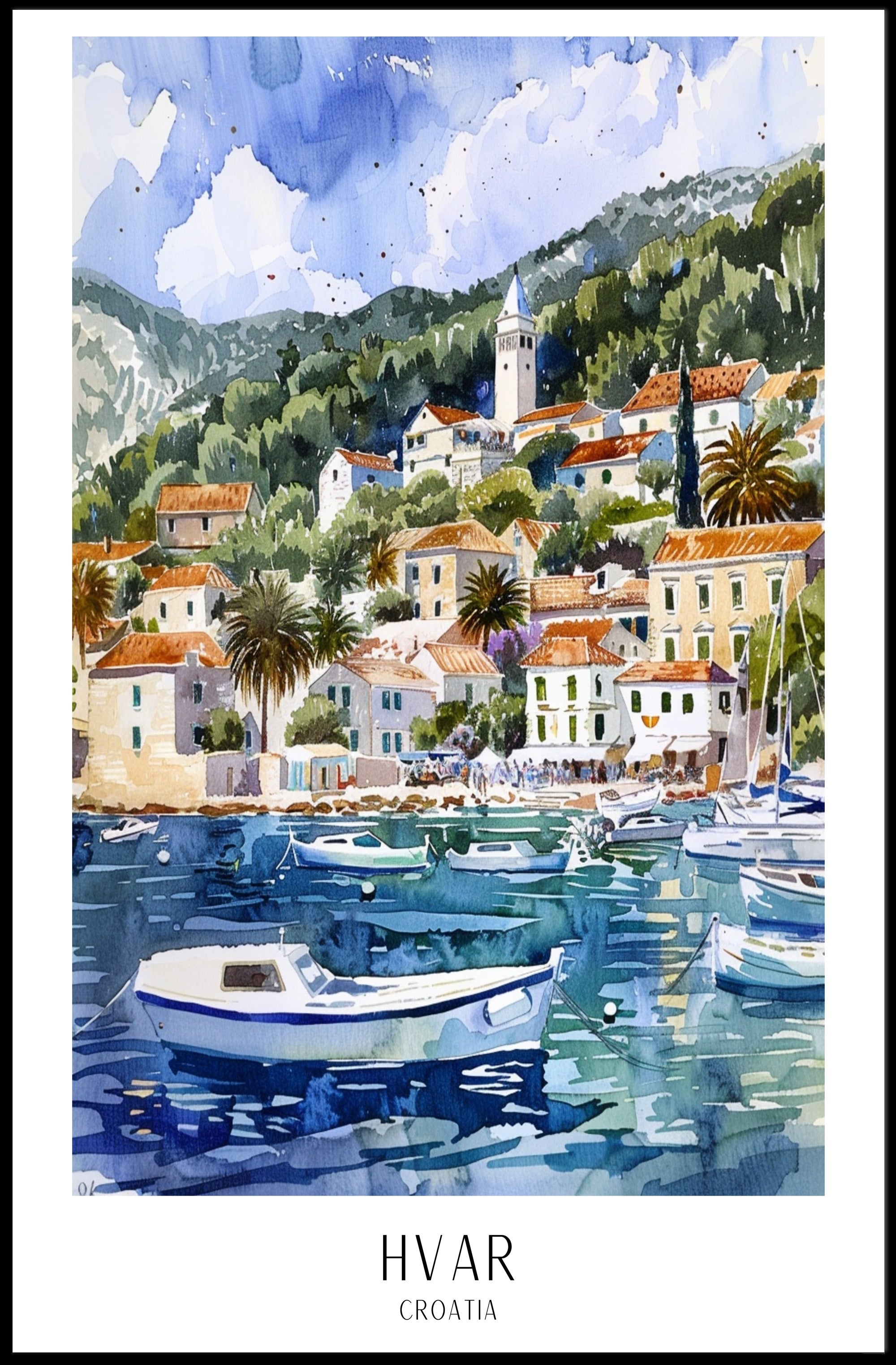 Picturesque Hvar Island Coastal Scene Travel Poster PosterGoat