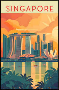 Stylized Marina Bay Singapore Artistic Travel Poster