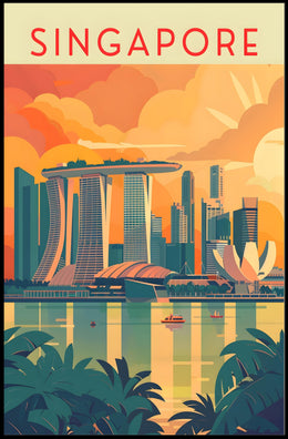 Stylized Marina Bay Singapore Artistic Travel Poster