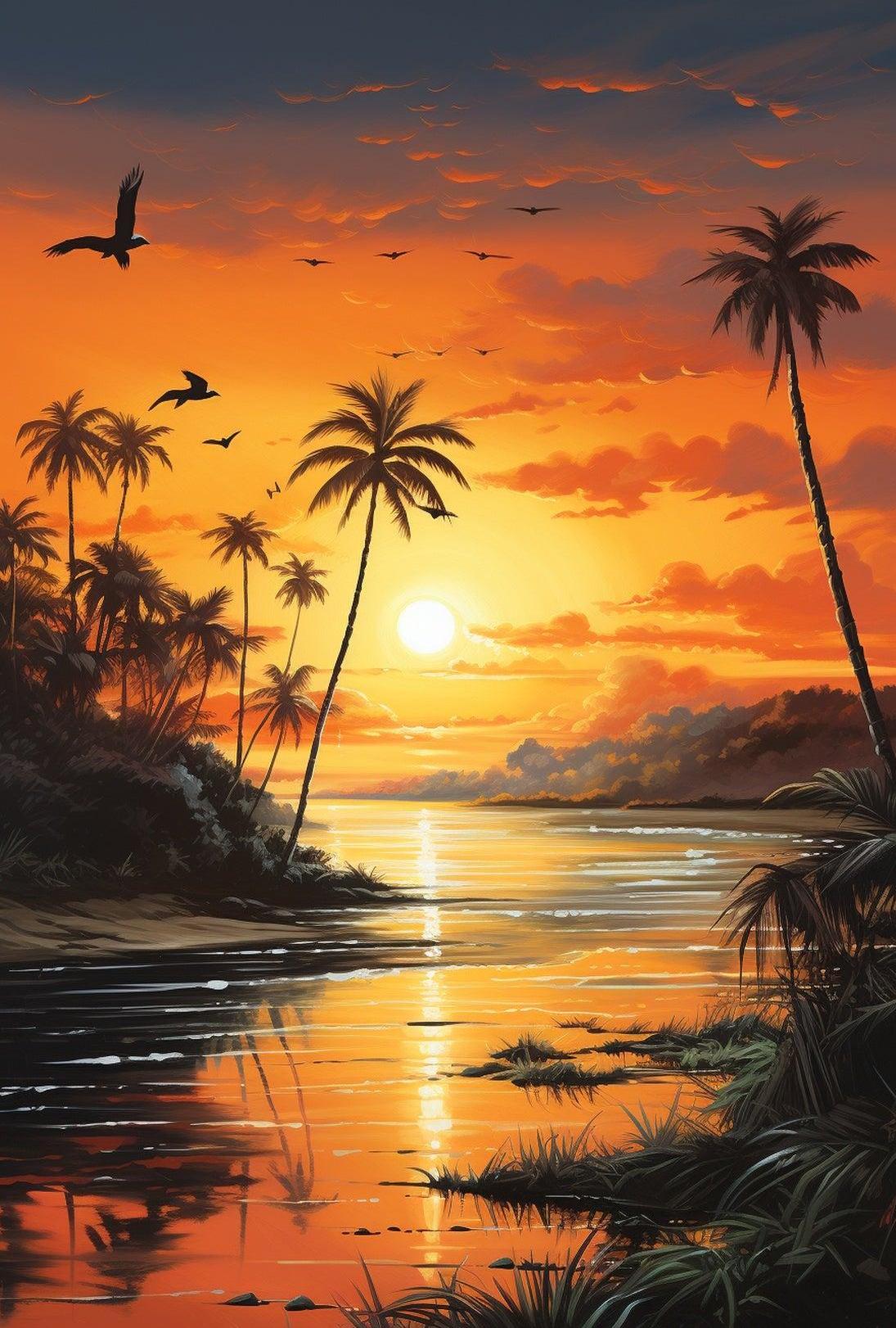 Tropical Sunset Dreamscape: Vibrant Coastal Travel Poster