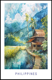 Serene Philippine Scene Watercolor Artistic Poster PosterGoat