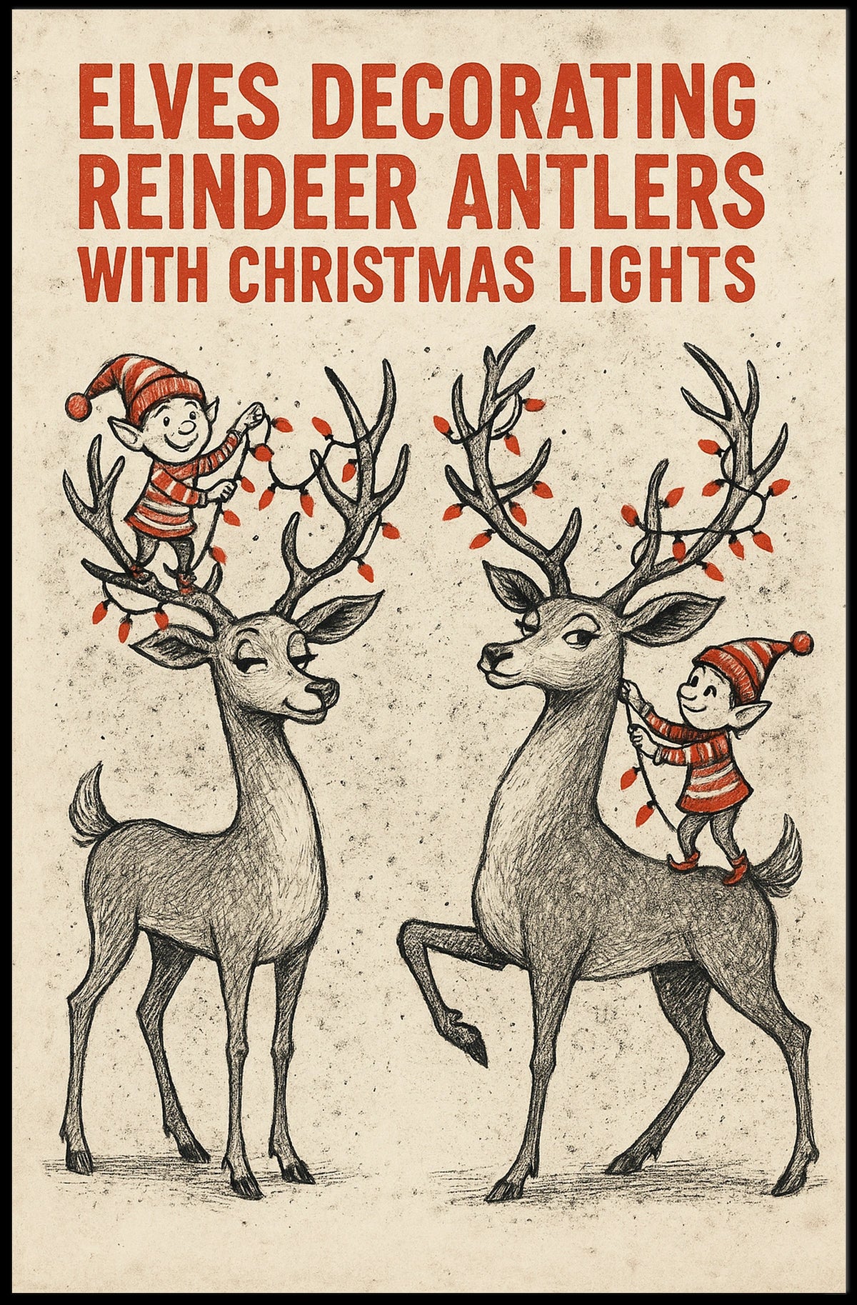 Elves Decorating Reindeer Antlers Poster