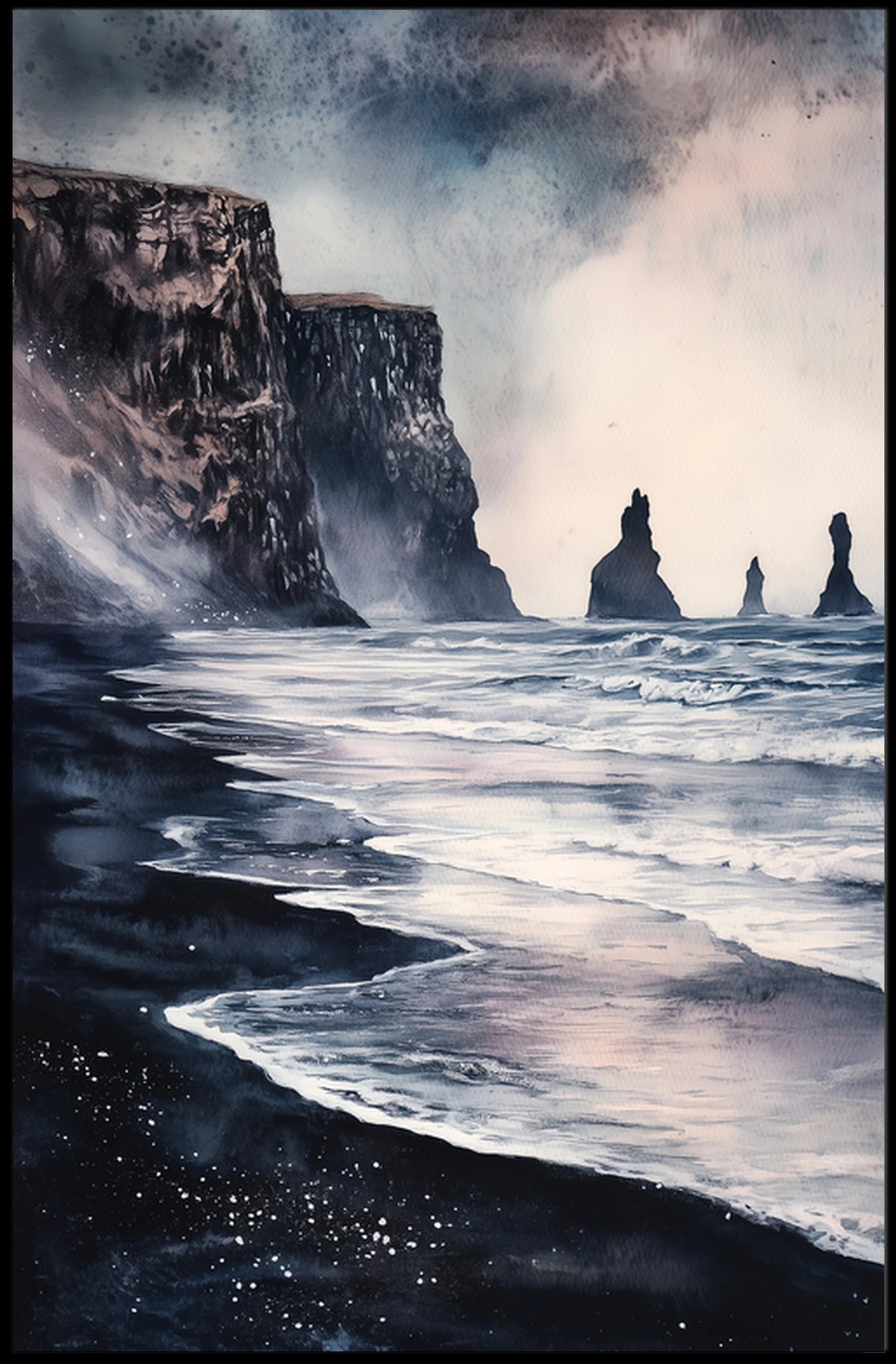 Iceland Vik Black Sand Beach and Reynisdrangar Rocks Poster