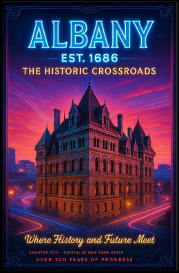 Albany Heritage Sunset City Skyline Poster Vintage Wall Art