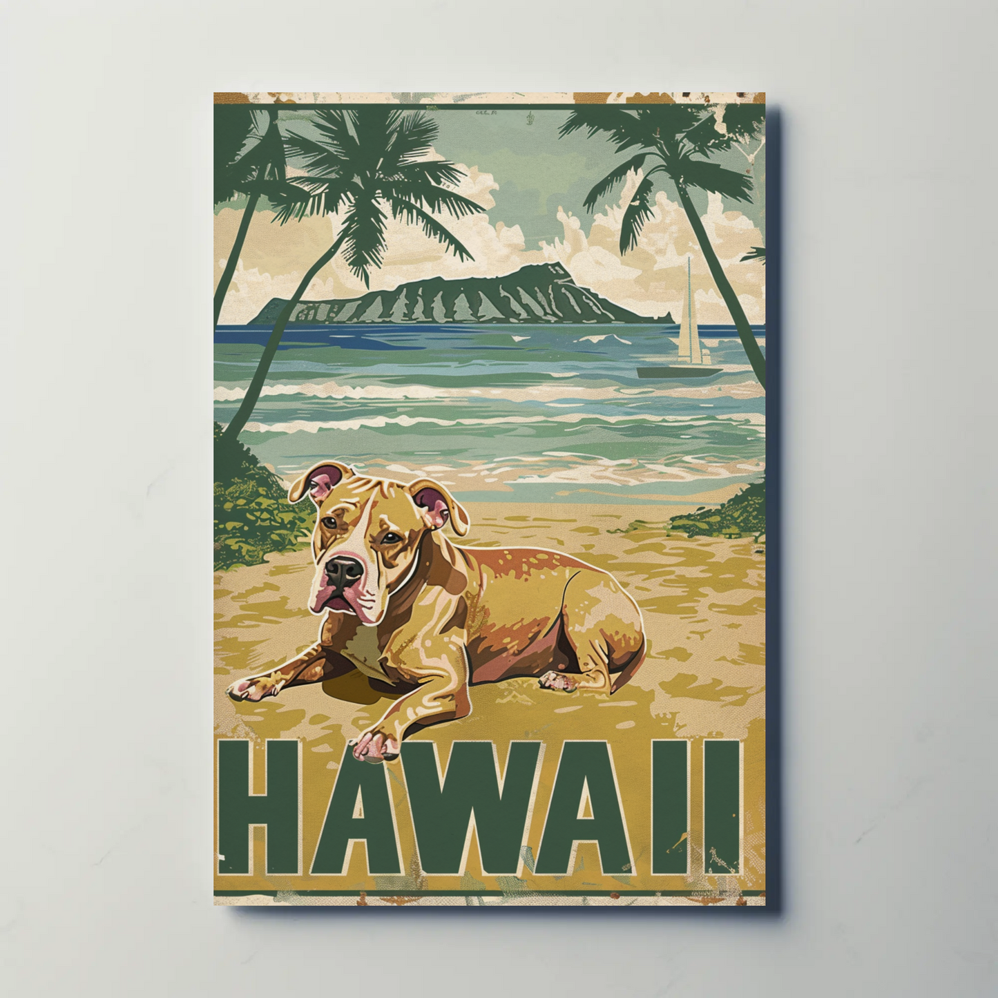 Hawaii Beach Dog Travel Poster