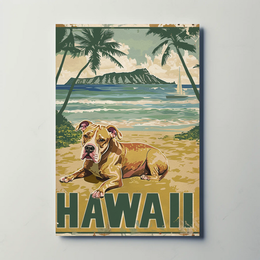 Hawaii Beach Dog Travel Poster