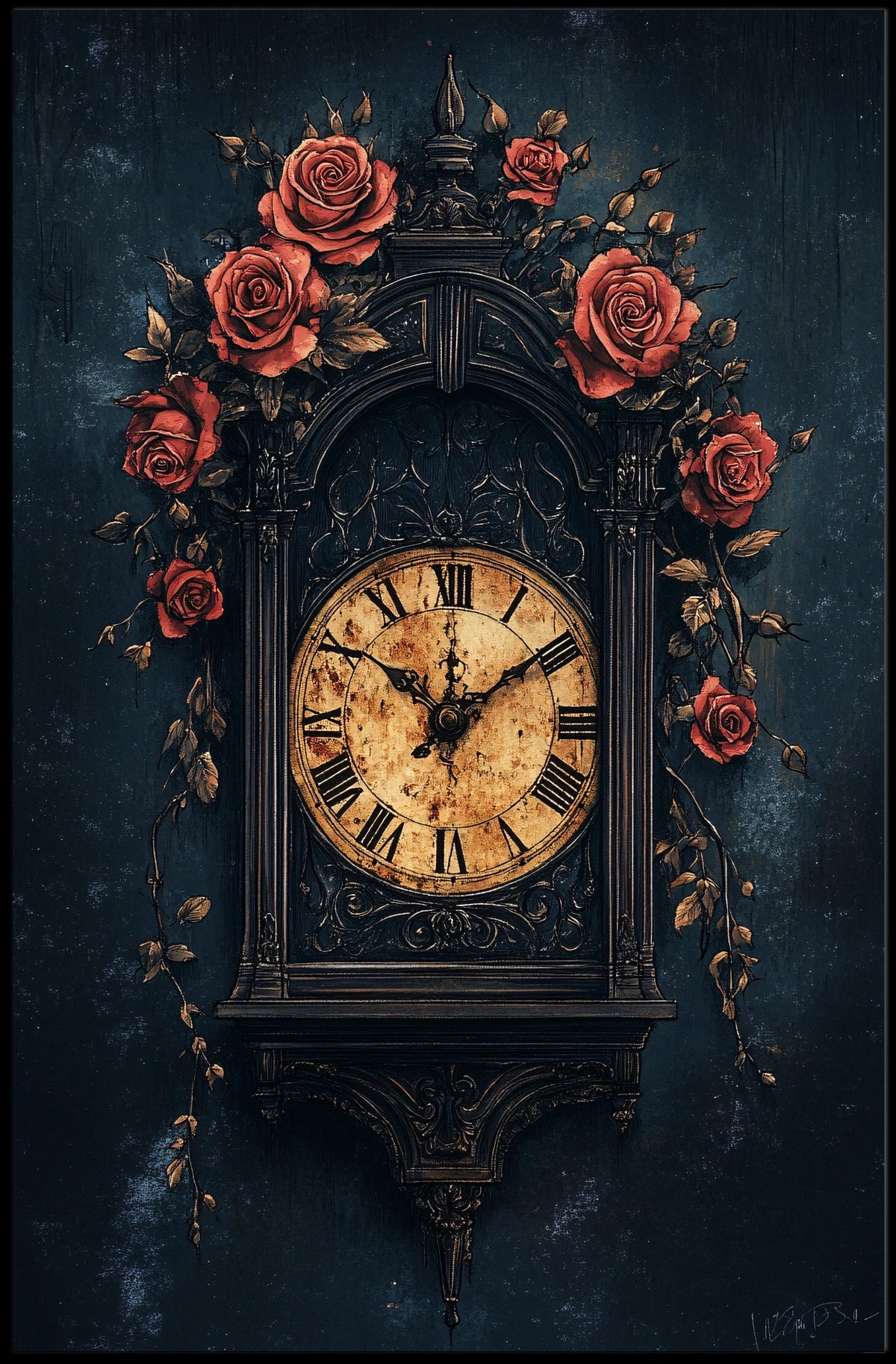 Timeless Vintage Clock with Roses Cultural or Heritage Poster