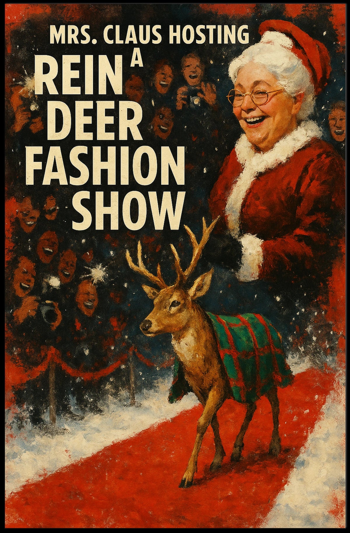 Mrs. Claus Reindeer Fashion Show Festive Pop Culture Poster