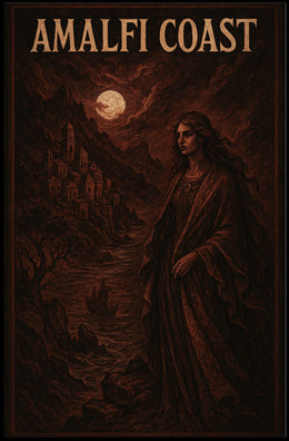 Amalfi Coast Mystical Night Poster Wall Art Coastal Decor