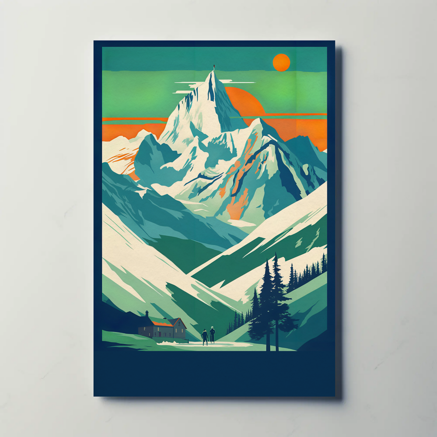 Cable Cars Over Dramatic Mountain Valley Vintage Travel Poster