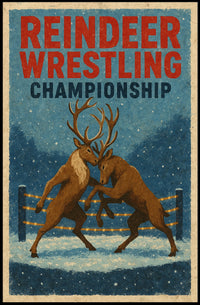Reindeer Wrestling Championship Vintage Winter Poster