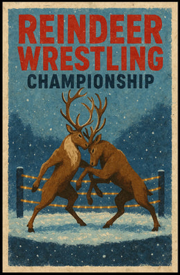 Reindeer Wrestling Championship Vintage Winter Poster
