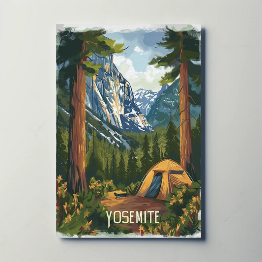 Yosemite National Park Tent View Travel Poster