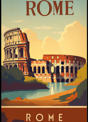 Colosseum Vintage Travel Poster: Rome's Iconic Landmark Illustration