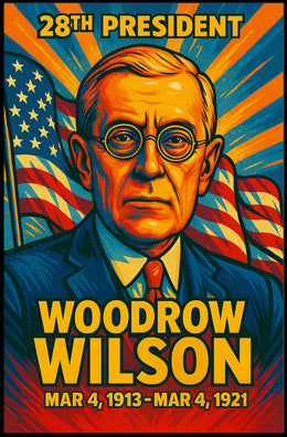 Woodrow Wilson 28th President of the United States Colorful Comic Book Style Poster
