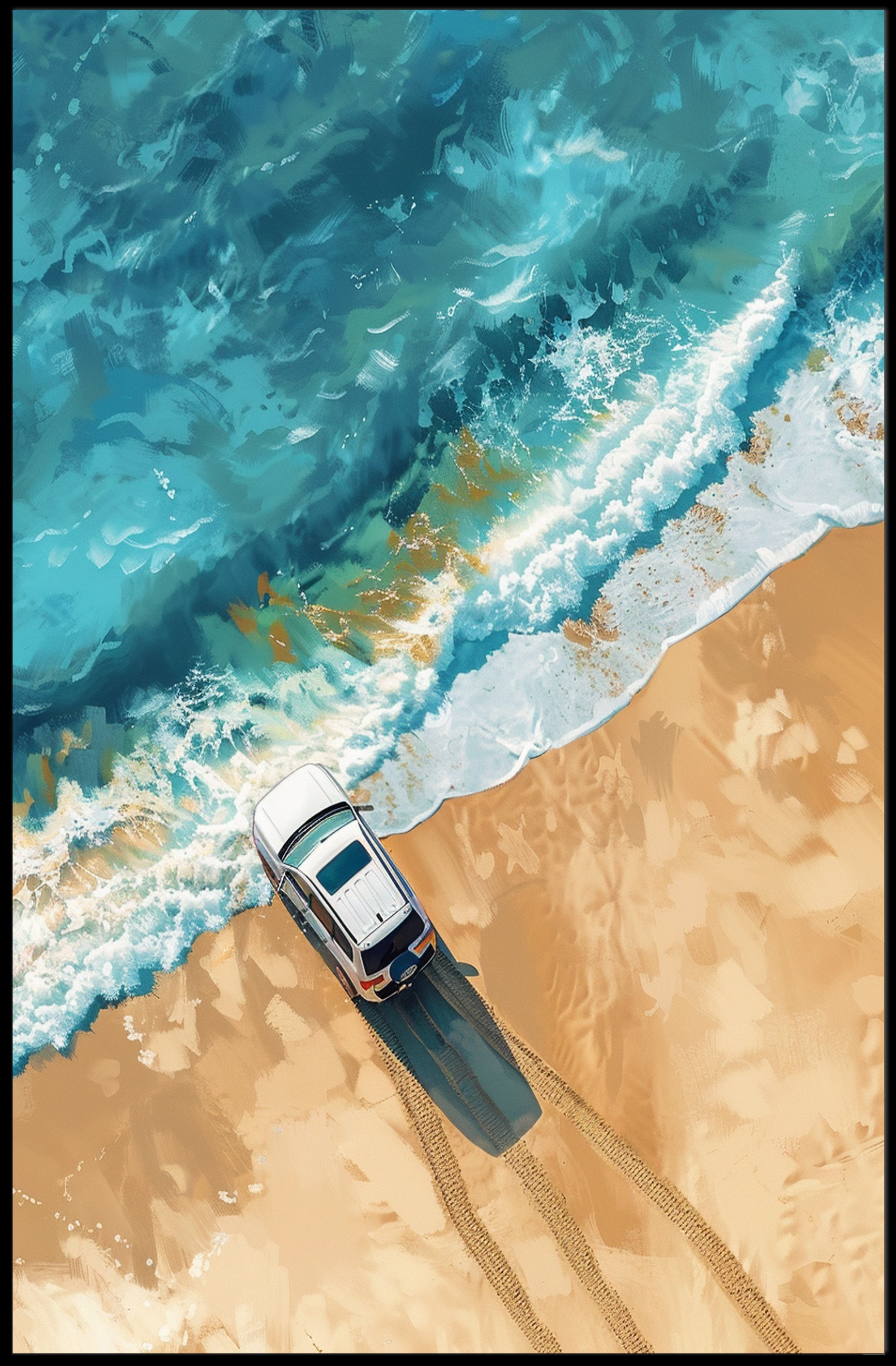 Stormy Cliffside Reflection: Photorealistic Fantasy Poster PosterGoat
