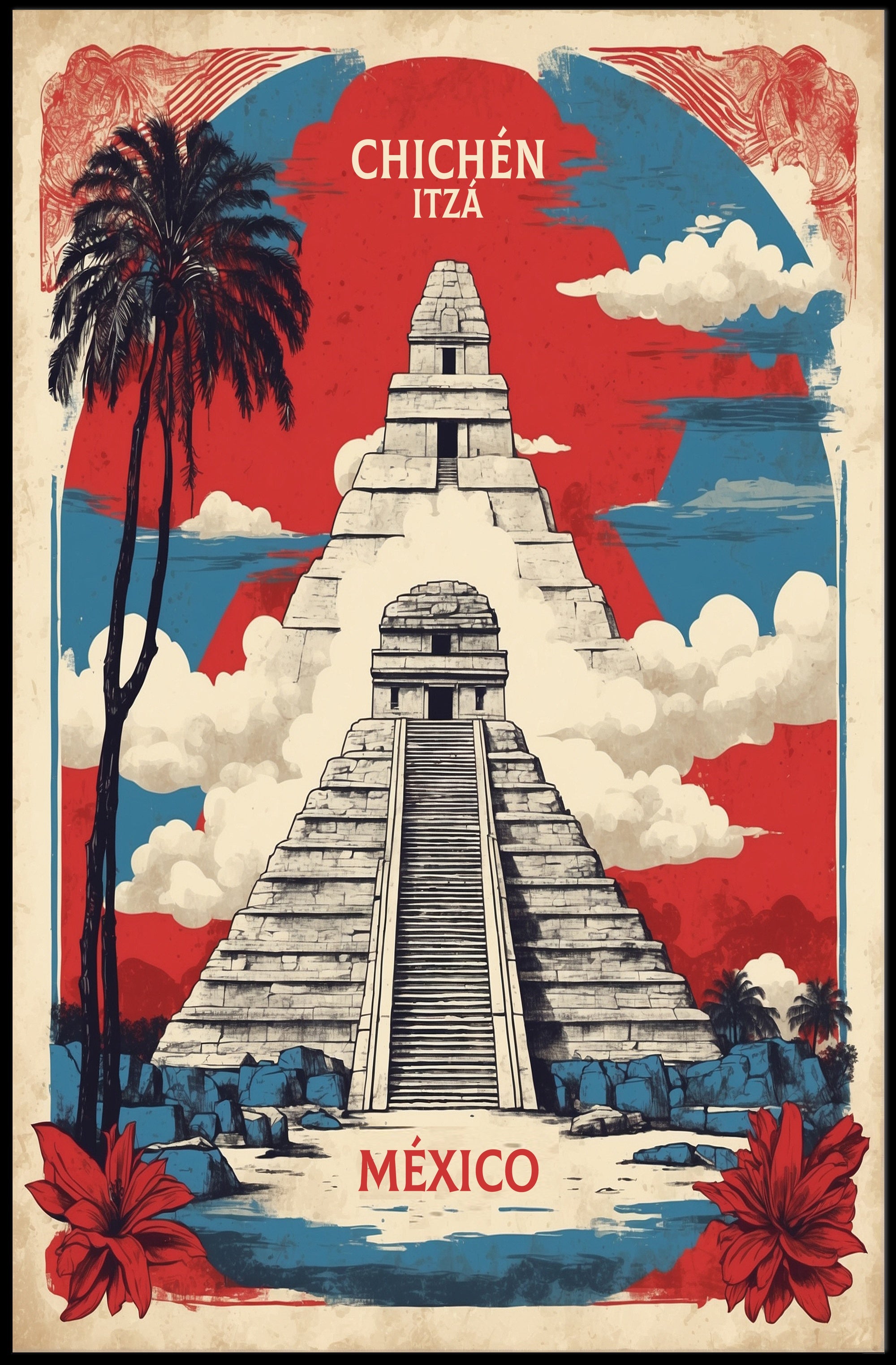 Chichén Itzá Adventure Vintage Travel Poster