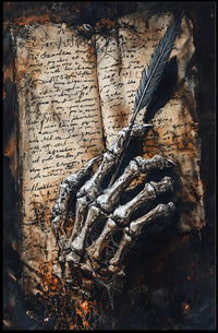Skeletal Hand with Quill Art Print - Abstract Poster