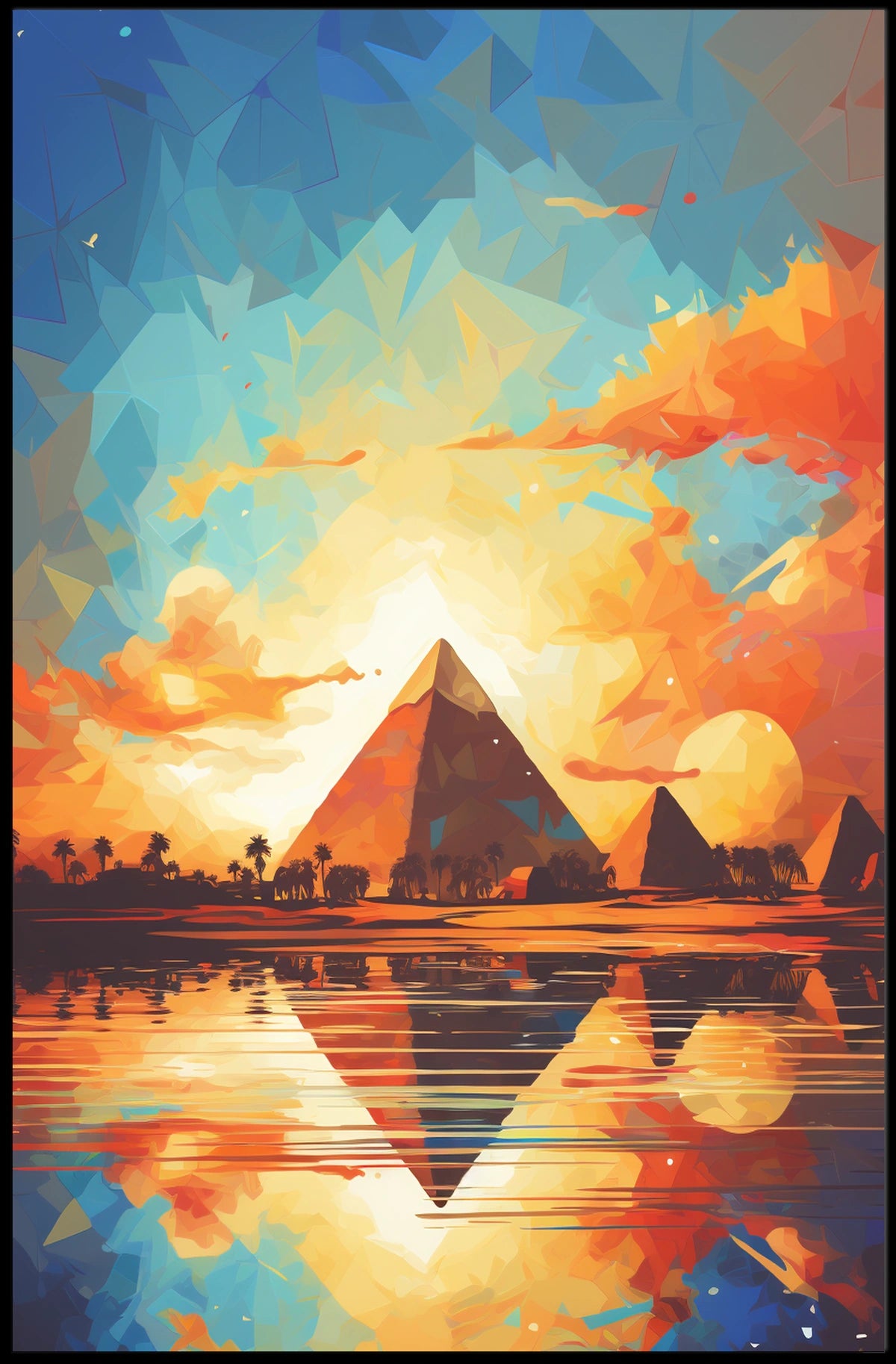 Artistic Reflection of Egyptian Pyramids in Travel Poster