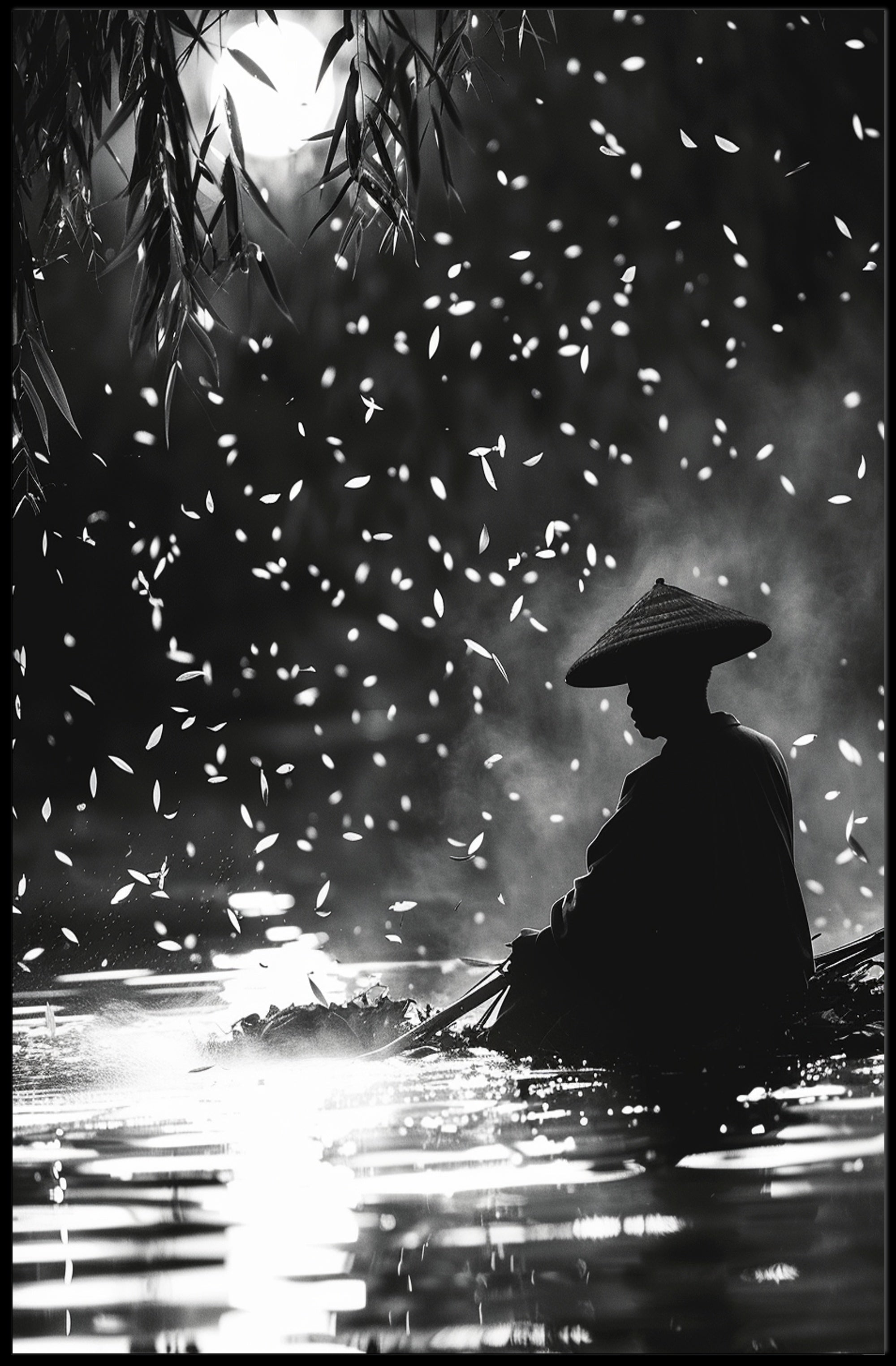 Serene Moonlit Water Journey: Artistic Poster PosterGoat