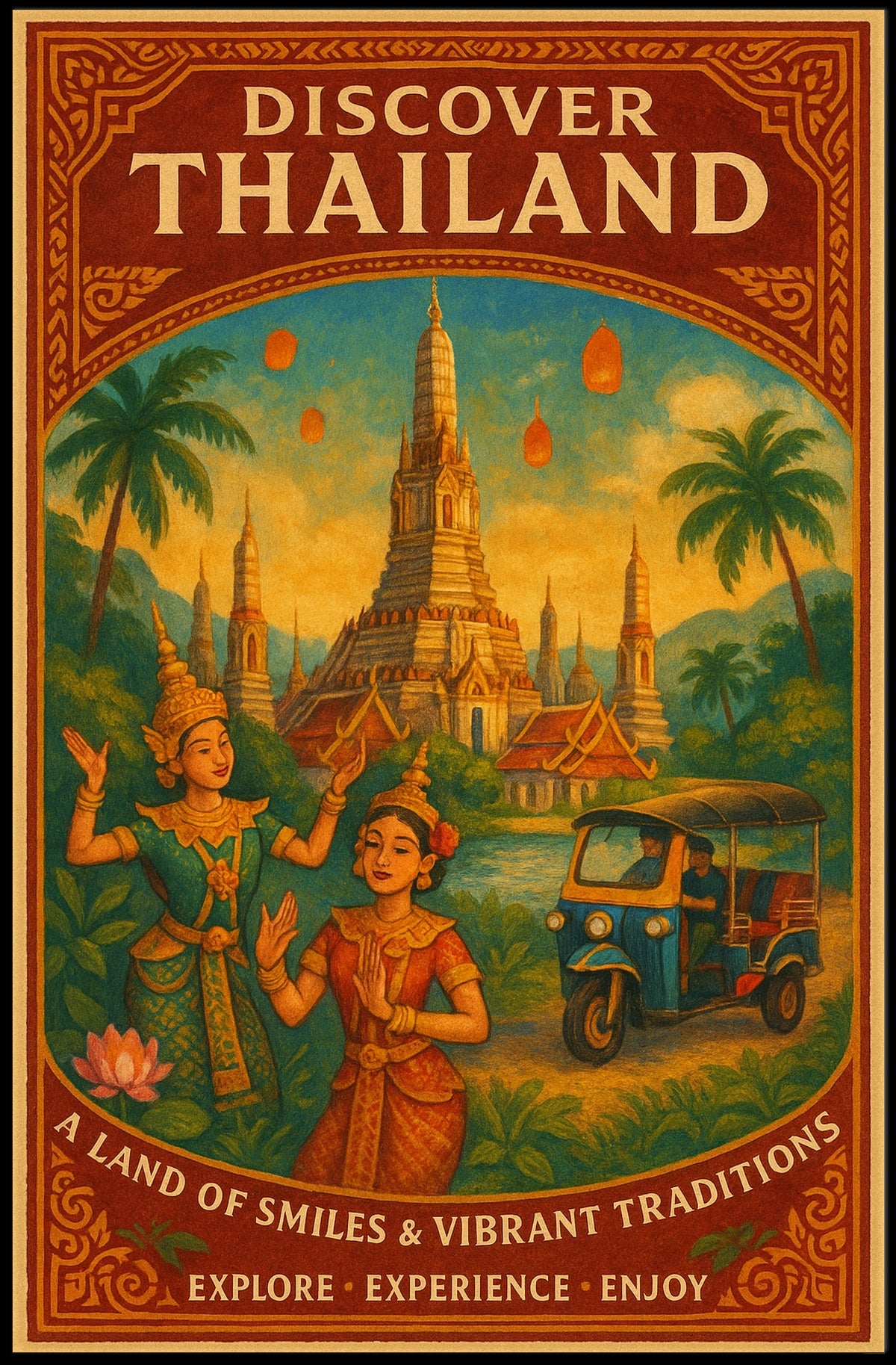 Thailand Cultural Heritage Vintage Travel Poster