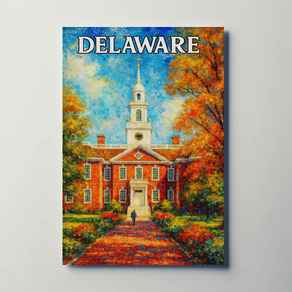Delaware Brick Capitol Autumn Trees Travel Poster