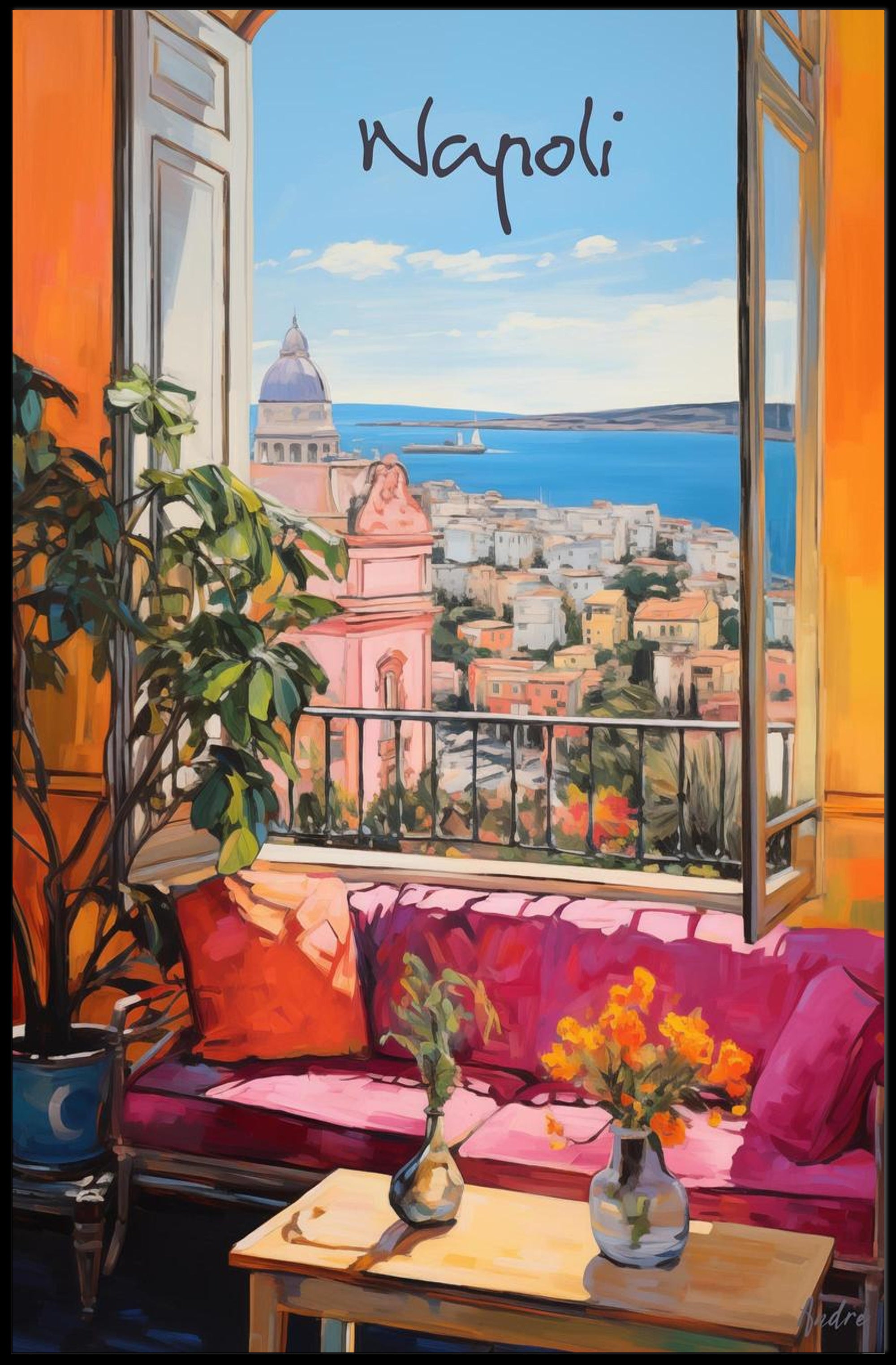 Napoli Scenic View from Open Window Poster