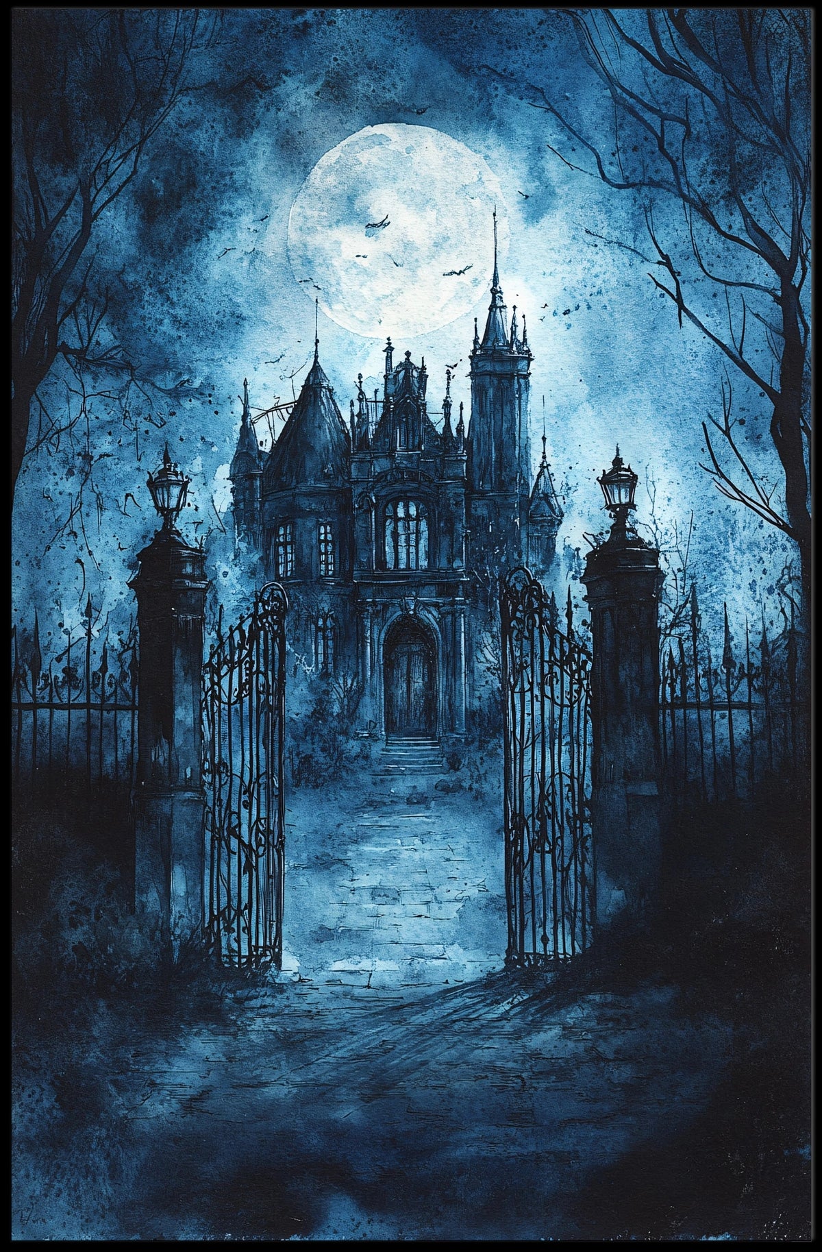 Haunted Mansion Scene in a Gothic Art Poster