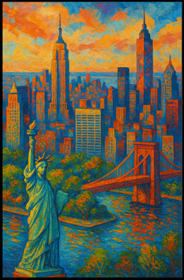 New York City Sunset Poster Modern Cityscape Urban Wall Art
