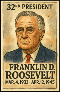 Franklin D. Roosevelt 32nd President of the United States Exaggerated Cartoon Sketch Poster