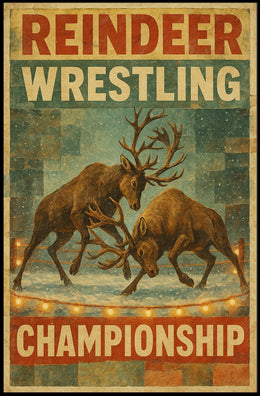 Reindeer Wrestling Retro Print: Vintage Sports Poster