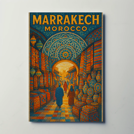 Marrakech Morocco Mosaic Market Scene Poster Poster