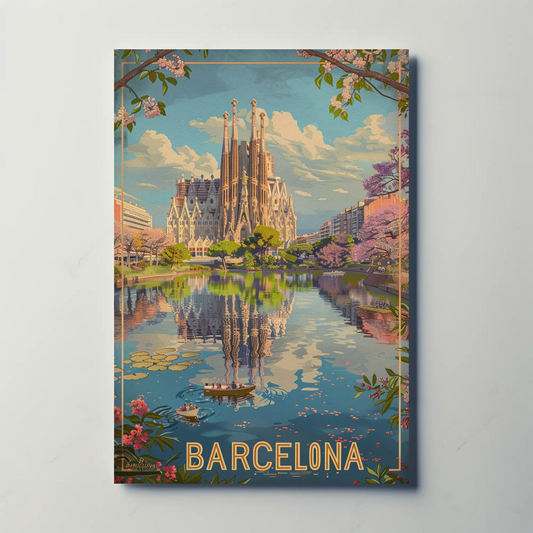 Barcelona Sagrada Familia Reflection Spring Travel Poster