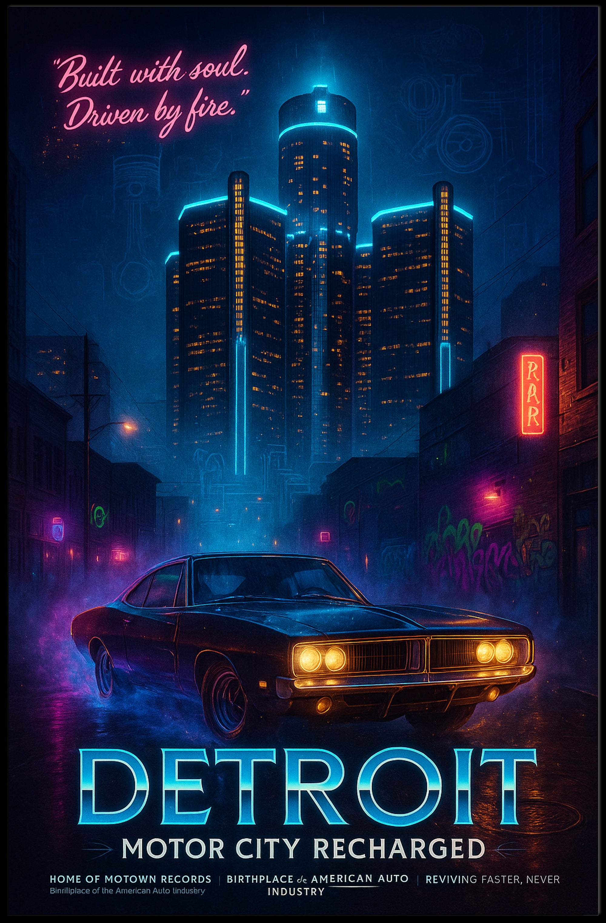 Detroit Motor City Recharged Wall Art Print PosterGoat