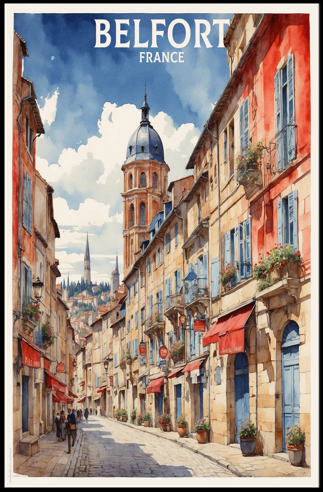 Belfort France Charming Street Scene Travel Poster