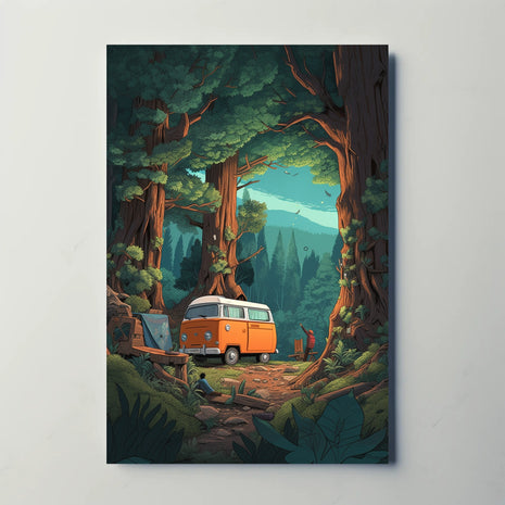 Vintage Outdoor Adventure with Camper Van Travel Poster