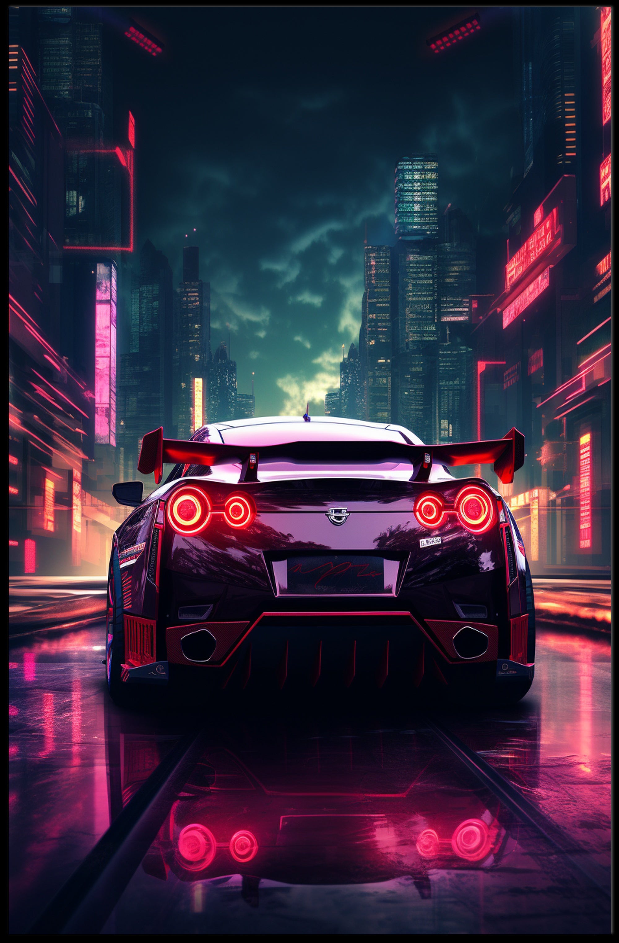 Neon Night Drive Poster PosterGoat