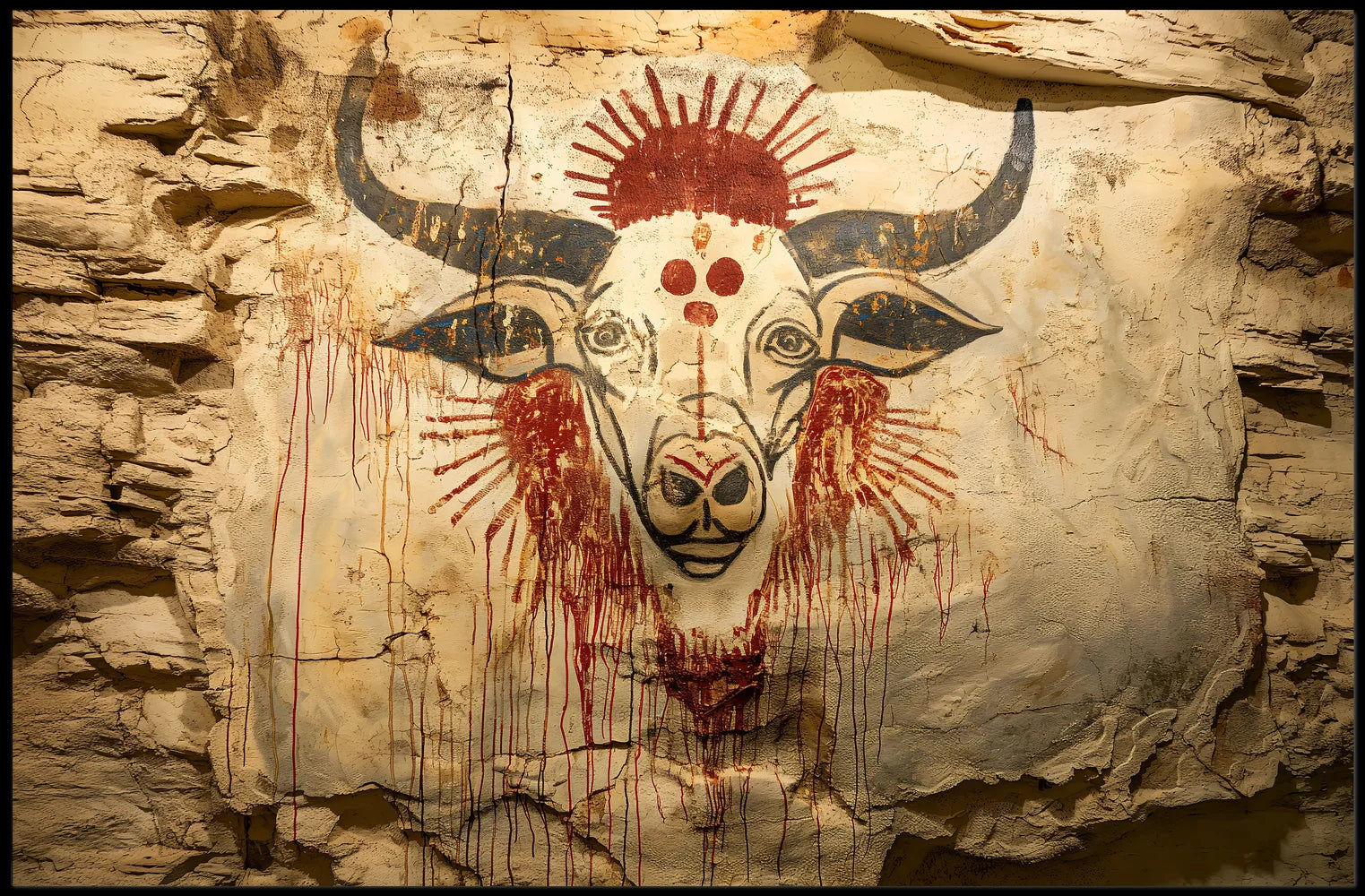 Ancient Bull Cave Art Vintage Poster Print
