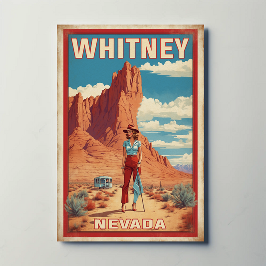 Whitney Nevada Desert Cowgirl Scene Vintage Travel Poster