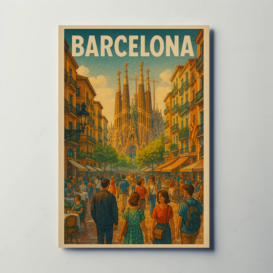 Barcelona Sagrada Familia Street Travel Poster