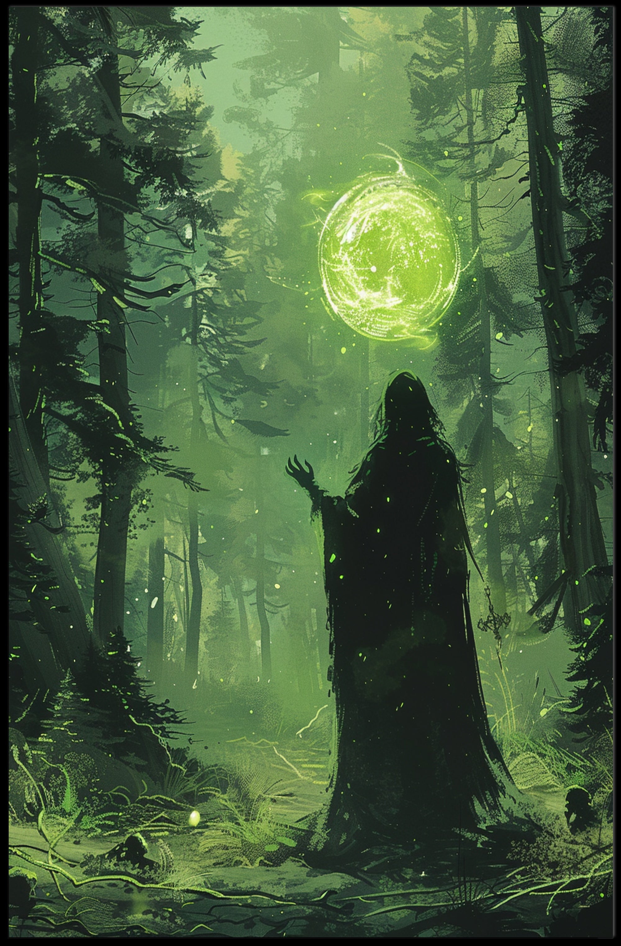 Mystical Forest Wizard Conjuring Fantasy or Mythology Poster PosterGoat