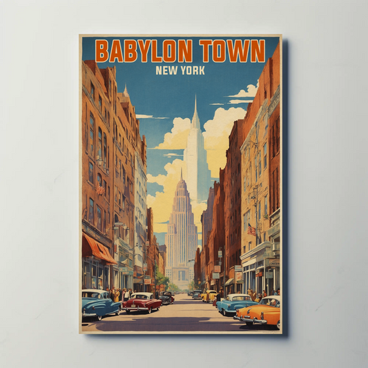 Babylon Town New York Street Scene Vintage Travel Poster