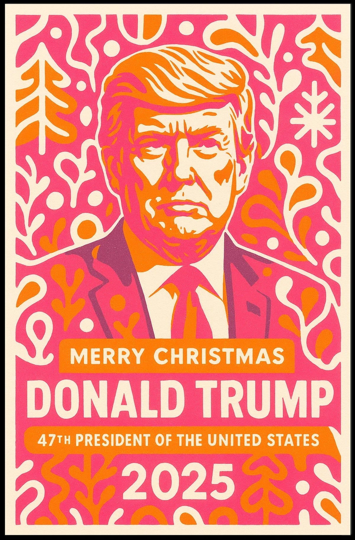 Vibrant Festive Portrait in Pink and Orange Pop Culture Poster