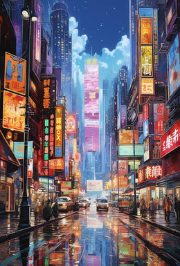 Neon Skyline of Futuristic East Asian Cityscape Poster
