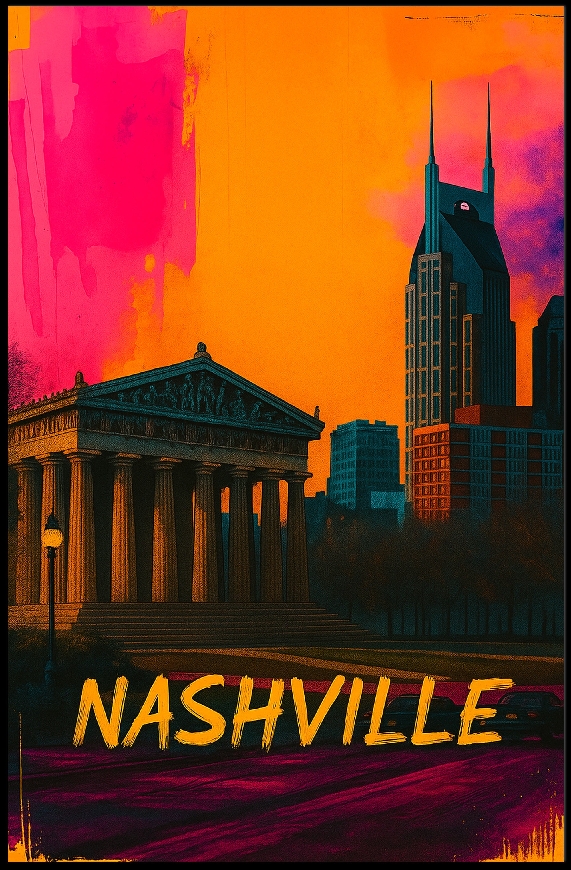 Nashville Pop Art Cityscape Poster