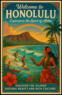 Honolulu Vintage Travel Poster Surf, Sun, Aloha Vibes