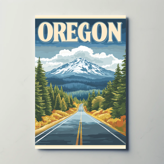 Oregon Vintage Poster - Scenic Mountain Road