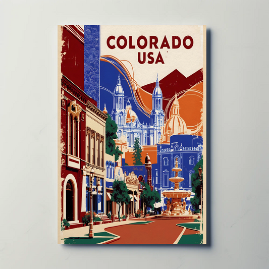 Colorado Historic Dome Skyline Vintage Maroon Travel Poster USA