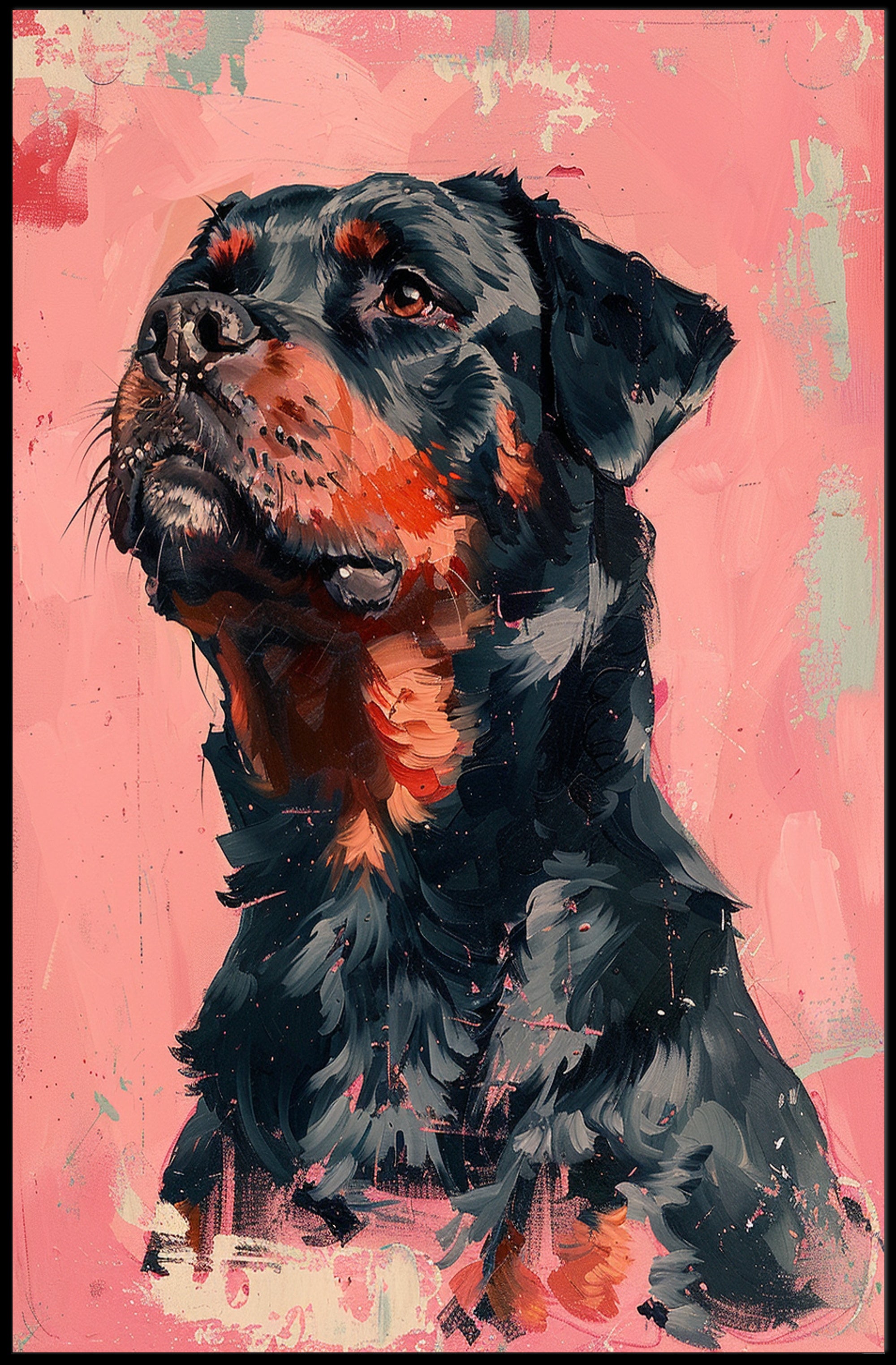 Vibrant Rottweiler Art on Textured Pink Background Animal Poster PosterGoat